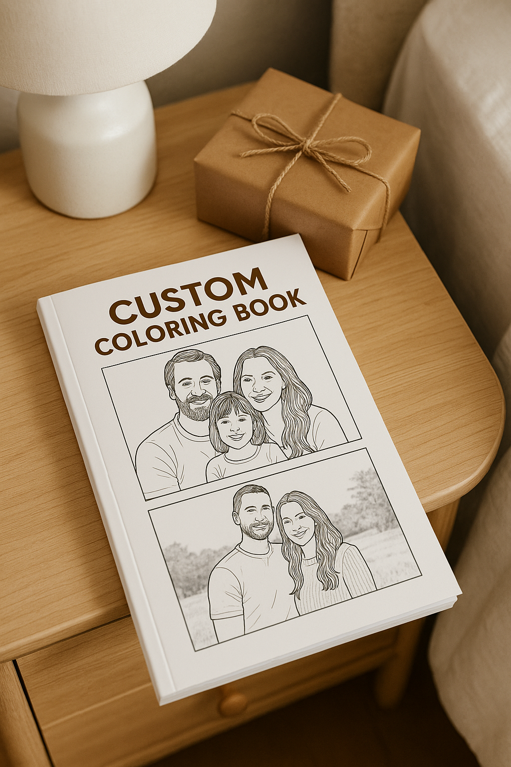 Custom coloring book lifestyle photo showing finished product